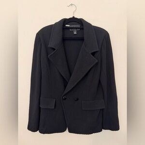 St. John Caviar Black Blazer Santana Knit Sz 12 Capsule Wardrobe Quiet Luxury